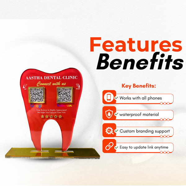2 QR Tooth Shaped Red Colour Standee