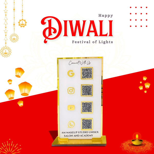 4 QR White Colour Vertical StandeeWith Golden Border