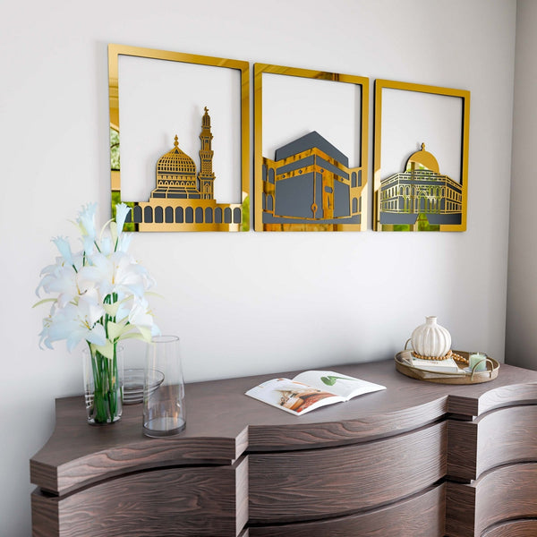 Masjid Al-Haram Islamic Wall Art Kaaba Masjid An-Nabawi Masjid Al Aqsa - Acrylic Wood Wall Art
